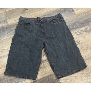 Project‎ Mayhem Denim Shorts Size 40/15 - Black Wash Red Stitching  Y2K
